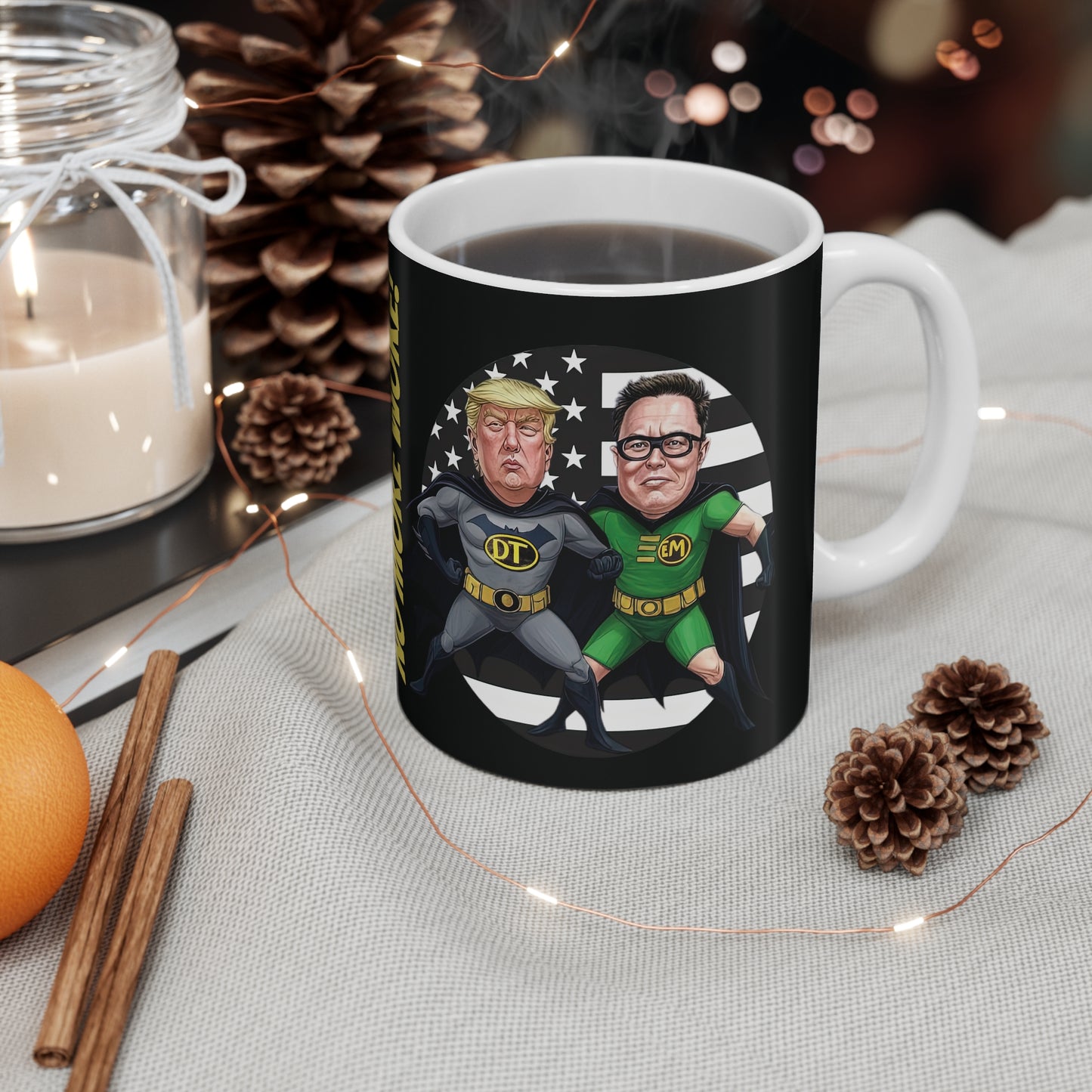 🔥 RockToonz Presents: The “No More Woke” Mug – Musk & Trump’s Power Brew! ☕🎸